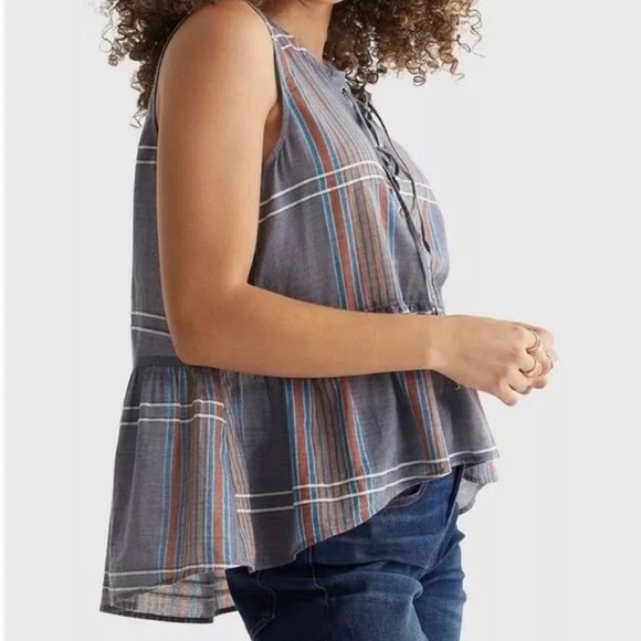 Lucky Brand Tops - Lucky brand lace up front flowy boho plaid top - flattering!higher in back
